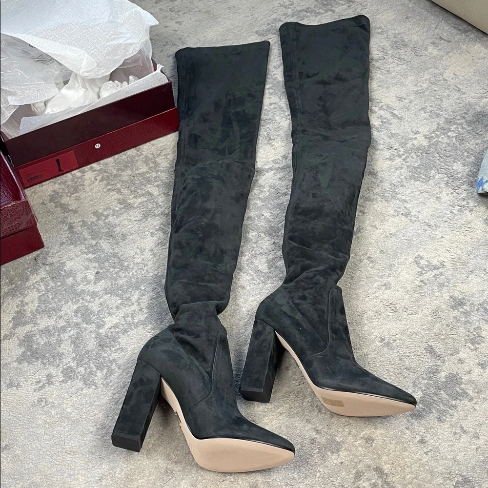 NIB Tamara Mellon Helmut Over The Knee Stretch Suede Boots Dark Grey Gray 40